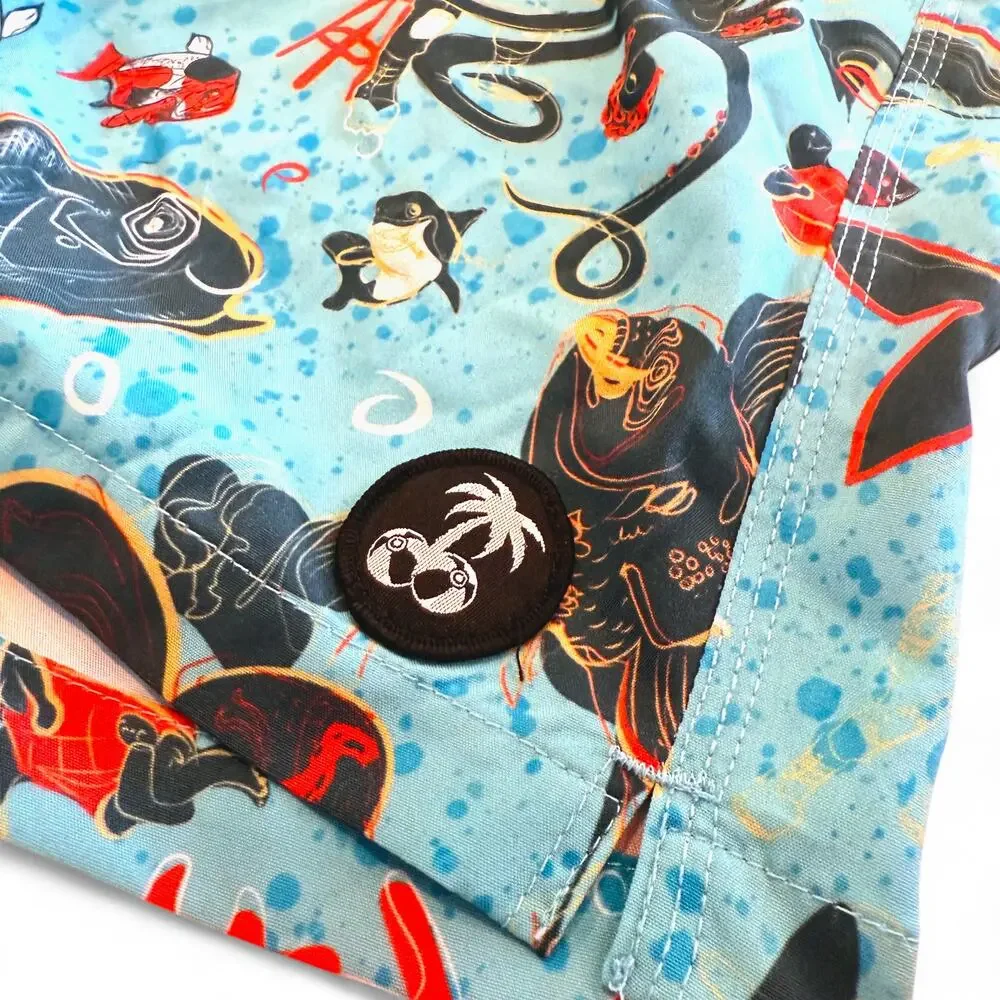 Rare Balls Beachwear Dive School Blue‎ Ocean Print Swim Trunks Barstool Sports L